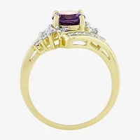 Womens Genuine Purple Amethyst 14K Gold Over Silver Oval Bypass  Cocktail Ring