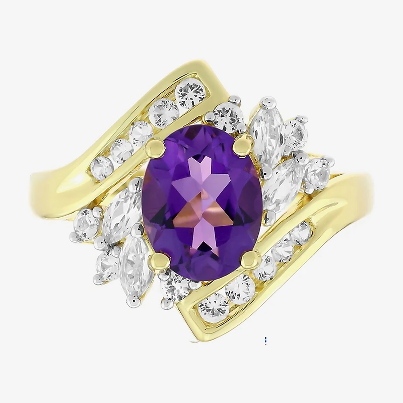 Womens Genuine Purple Amethyst 14K Gold Over Silver Oval Bypass Cocktail Ring