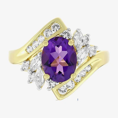 Womens Genuine Purple Amethyst 14K Gold Over Silver Oval Bypass  Cocktail Ring