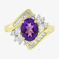 Womens Genuine Purple Amethyst 14K Gold Over Silver Oval Bypass  Cocktail Ring