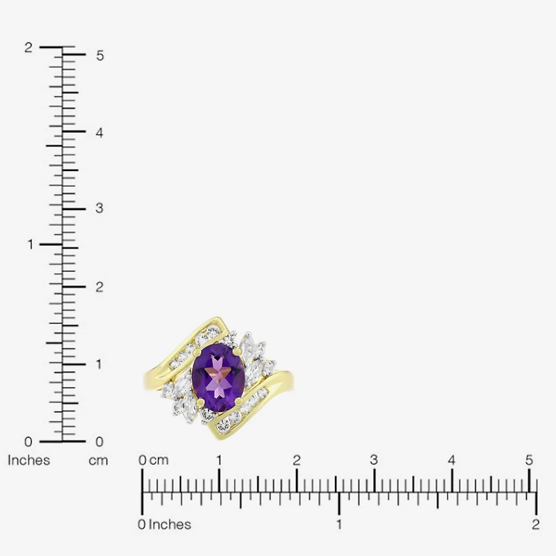Womens Genuine Purple Amethyst 14K Gold Over Silver Oval Bypass Cocktail Ring