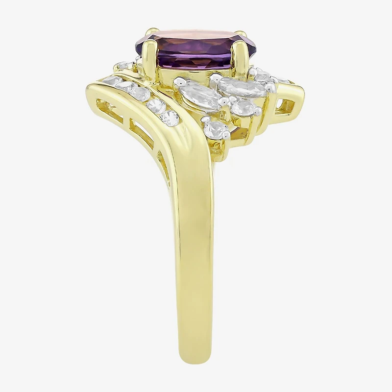 Womens Genuine Purple Amethyst 14K Gold Over Silver Oval Bypass Cocktail Ring