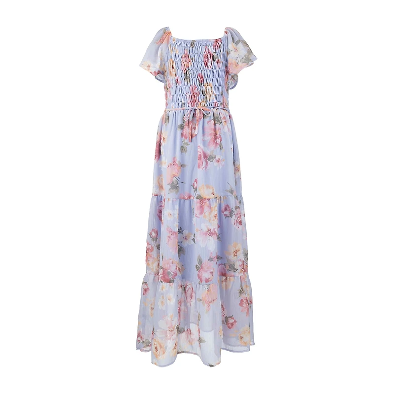 Speechless Big Kid Girls Short Sleeve Flutter Floral Maxi Dress