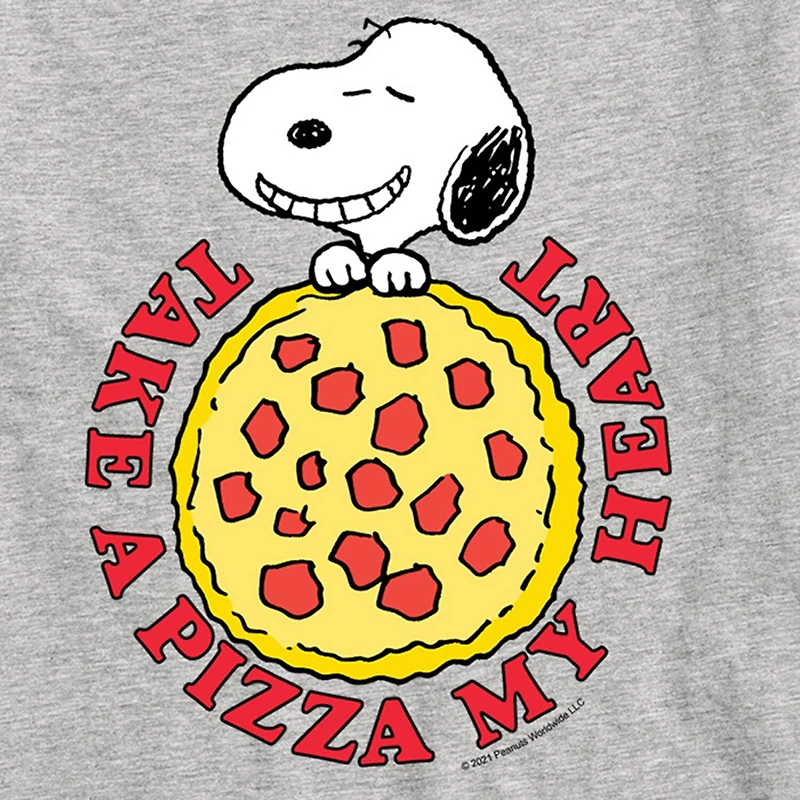 Pizza My Heart Little & Big Kid Boys Crew Neck Short Sleeve Regular Fit Peanuts Snoopy Graphic T-Shirt