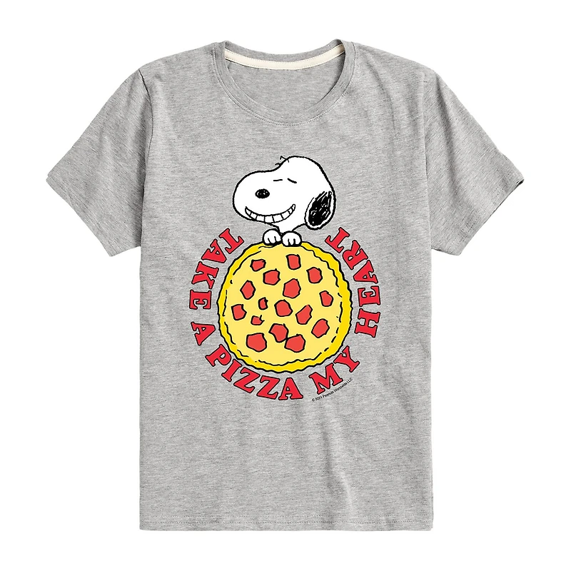 Pizza My Heart Little & Big Kid Boys Crew Neck Short Sleeve Regular Fit Peanuts Snoopy Graphic T-Shirt