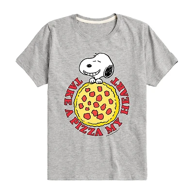 Pizza My Heart Little & Big Kid Boys Crew Neck Short Sleeve Regular Fit Peanuts Snoopy Graphic T-Shirt