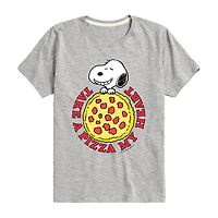 Pizza My Heart Little & Big Kid Boys Crew Neck Short Sleeve Regular Fit Peanuts Snoopy Graphic T-Shirt
