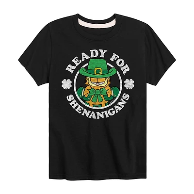Ready For Shenanigans St. Patrick'S Day Little & Big Kid Boys Crew Neck Short Sleeve Regular Fit Garfield Graphic T-Shirt