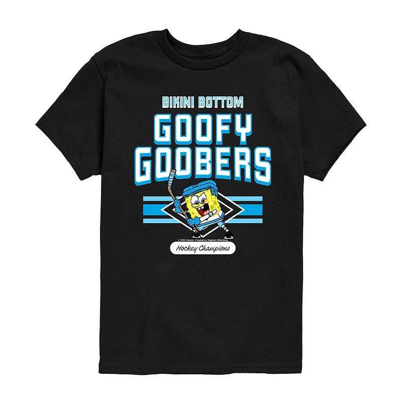 Hockey Champions Goofy Goobers Little & Big Kid Boys Crew Neck Short Sleeve Regular Fit Spongebob Graphic T-Shirt