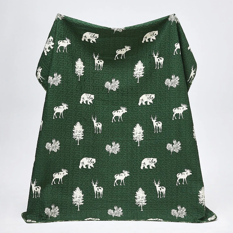 Linery Deers Trees Reversible Quilt Set