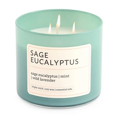 Distant Lands 14oz Sage Eucalyptus 3-Wick Scented Jar Candle