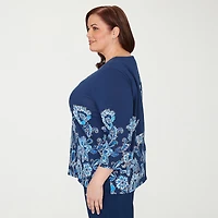 Alfred Dunner Mykonos Womens Split Crew Neck 3/4 Sleeve T-Shirt