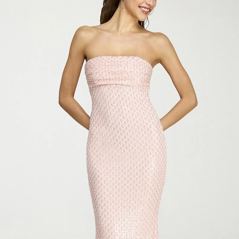 B. Smart Womens Juniors Draped Neck Sleeveless Beaded Bodycon Dress