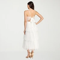 City Triangle Womens Juniors Midi Straight Neck Sleeveless A-Line Dress