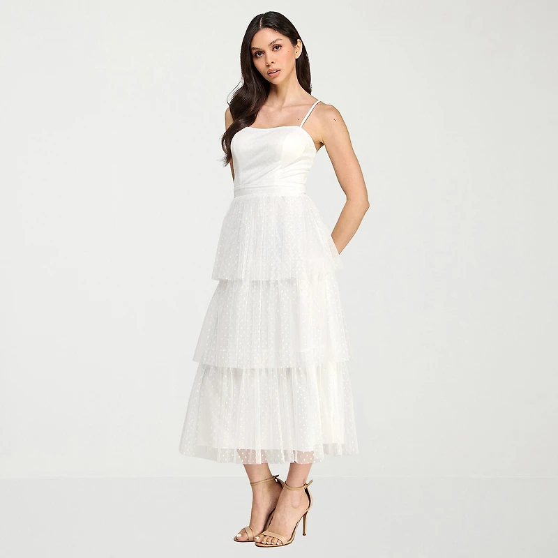 City Triangle Womens Juniors Midi Straight Neck Sleeveless A-Line Dress