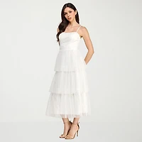 City Triangle Womens Juniors Midi Straight Neck Sleeveless A-Line Dress