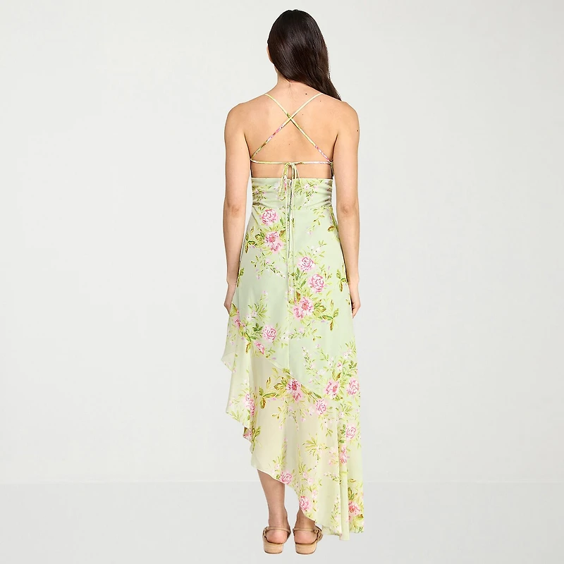 City Triangle Womens Juniors High-Low Sweetheart Neck Sleeveless Floral Fit + Flare Dress