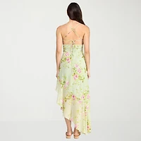 City Triangle Womens Juniors High-Low Sweetheart Neck Sleeveless Floral Fit + Flare Dress