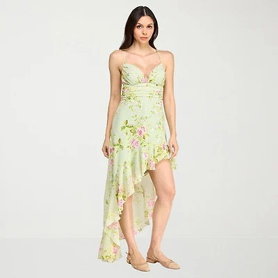 City Triangle Womens Juniors High-Low Sweetheart Neck Sleeveless Floral Fit + Flare Dress