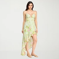 City Triangle Womens Juniors High-Low Sweetheart Neck Sleeveless Floral Fit + Flare Dress