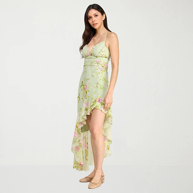 City Triangle Womens Juniors High-Low Sweetheart Neck Sleeveless Floral Fit + Flare Dress