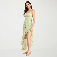 City Triangle Womens Juniors High-Low Sweetheart Neck Sleeveless Floral Fit + Flare Dress