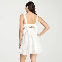 City Triangle Womens Juniors Straight Neck Sleeveless Embroidered Babydoll Dress