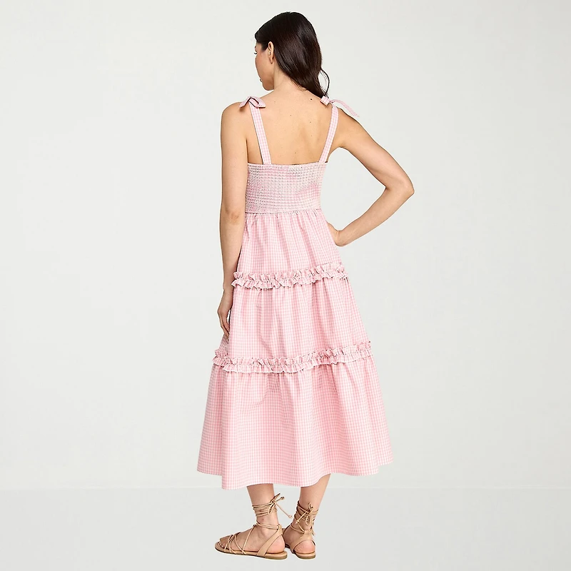 City Triangle Womens Juniors Midi Square Neck Sleeveless Gingham A-Line Dress