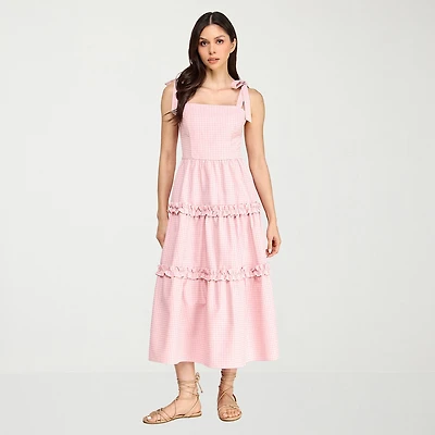 City Triangle Womens Juniors Midi Sleeveless Gingham A-Line Dress