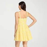 City Triangle Womens Juniors Straight Neck Sleeveless Embroidered Fit + Flare Dress