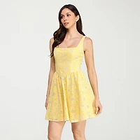 City Triangle Womens Juniors Straight Neck Sleeveless Embroidered Fit + Flare Dress