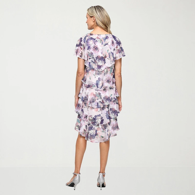 S. L. Fashions Womens Round Neck Short Sleeve Floral Shift Dress