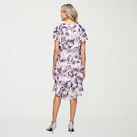 S. L. Fashions Womens Round Neck Short Sleeve Floral Shift Dress