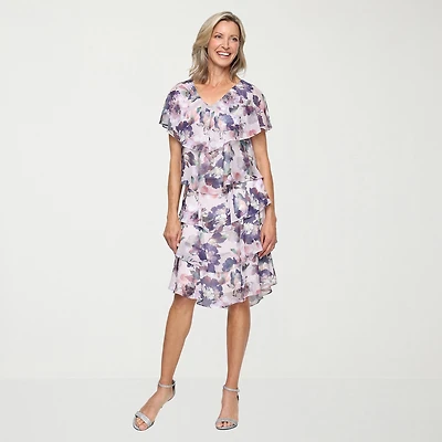 S. L. Fashions Womens Round Neck Short Sleeve Floral Shift Dress