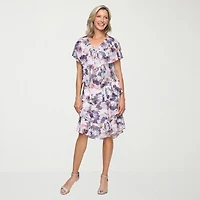 S. L. Fashions Womens Round Neck Short Sleeve Floral Shift Dress