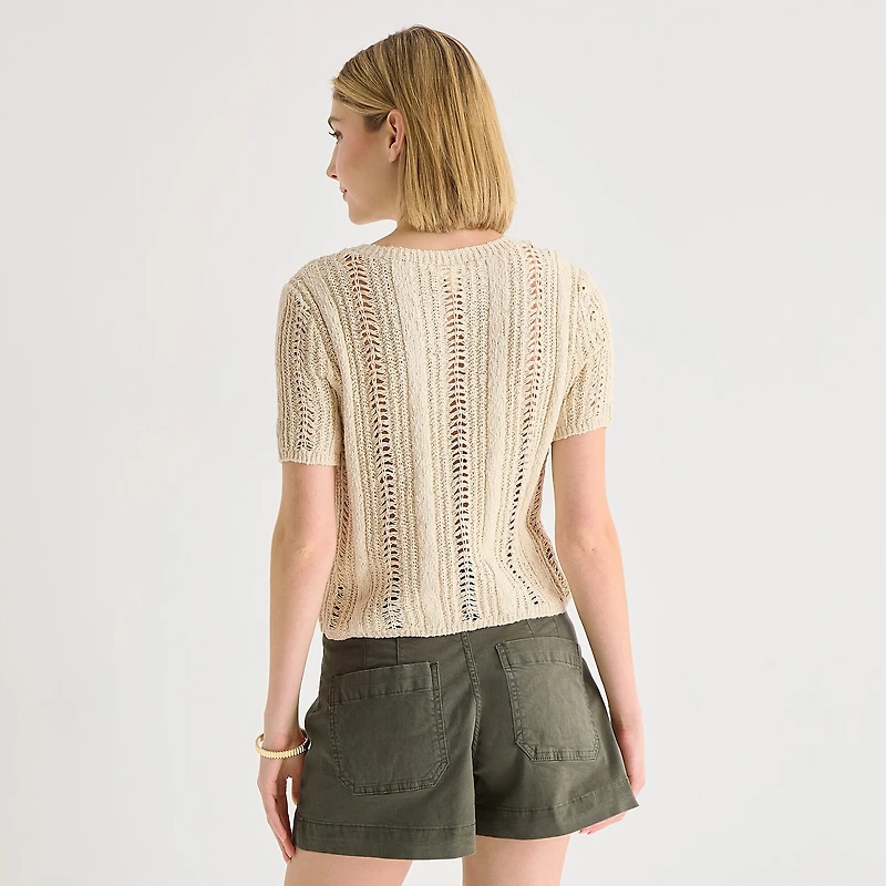 a.n.a Womens Crew Neck Short Sleeve Button Cardigan