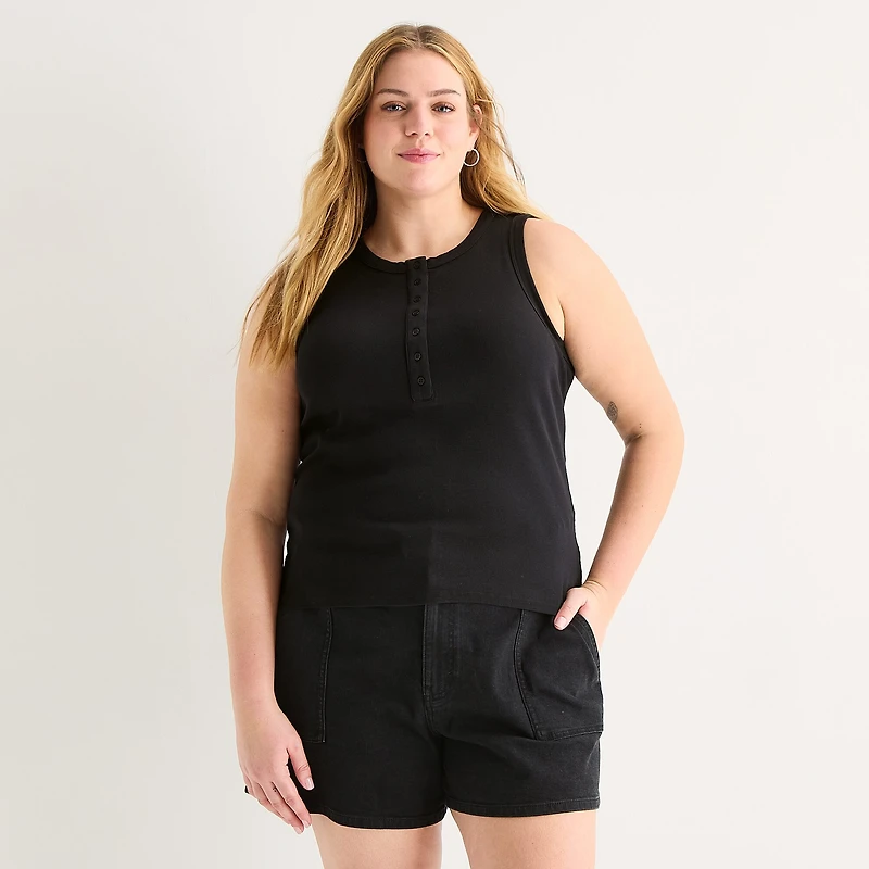 a.n.a Womens Plus Henley Neck Sleeveless Tank Top