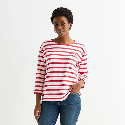St. John's Bay Womens Tall Crew Neck 3/4 Sleeve Blouse