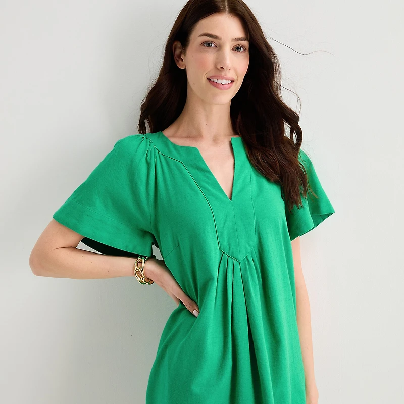 St. John's Bay Womens Tall Midi Split Crew Neck Short Sleeve A-Line Dress