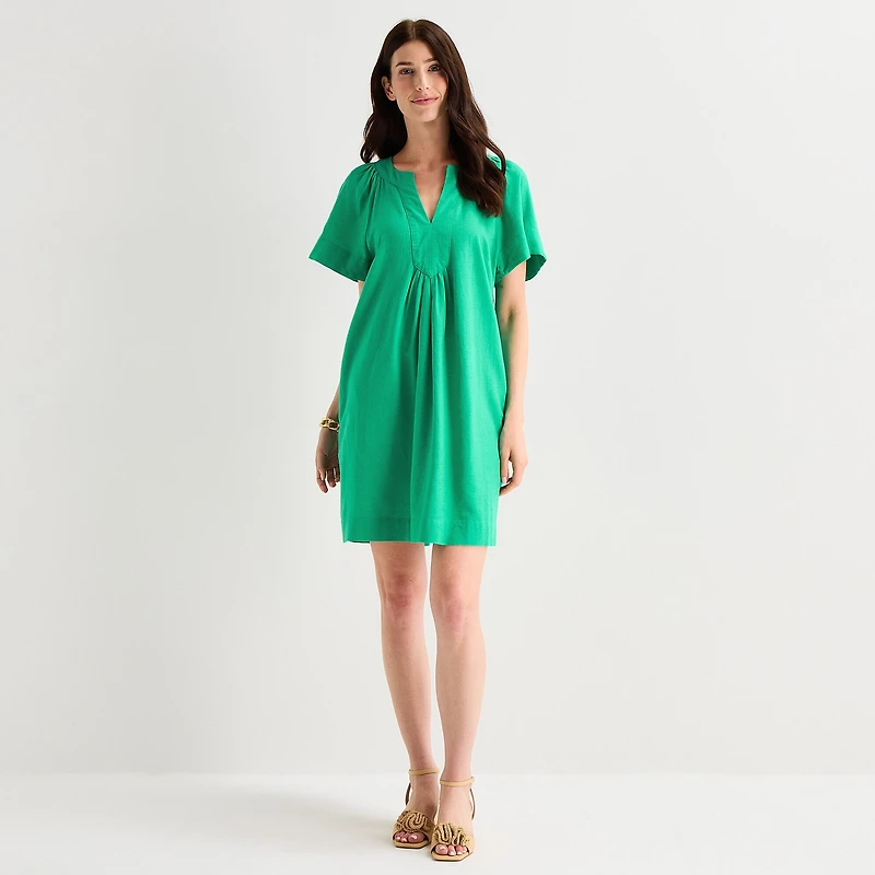 St. John's Bay Womens Tall Midi Split Crew Neck Short Sleeve A-Line Dress