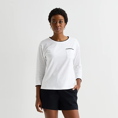 St. John's Bay Womens Tall Crew Neck 3/4 Sleeve Blouse