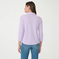 Gloria Vanderbilt Ashten Womens 3/4 Sleeve Regular Fit Button-Down Shirt