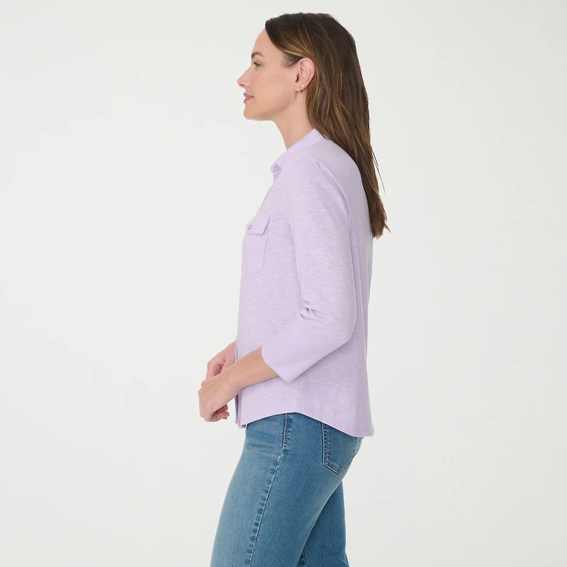 Gloria Vanderbilt Ashten Womens 3/4 Sleeve Regular Fit Button-Down Shirt