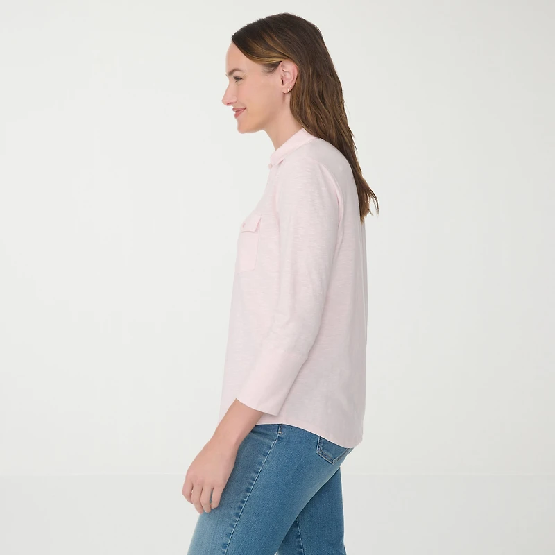 Gloria Vanderbilt Ashten Womens 3/4 Sleeve Regular Fit Button-Down Shirt