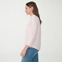 Gloria Vanderbilt Ashten Womens 3/4 Sleeve Regular Fit Button-Down Shirt
