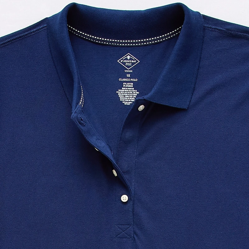 St. John's Bay Womens Plus Adaptive Short Sleeve Easy-on + Easy-off Polo Shirt