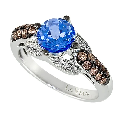 Le Vian® Grand Sample Sale™ Ocean Blue Topaz™ Vanilla Diamonds® & Chocolate Diamonds® Ring set in 14K Vanilla Gold®