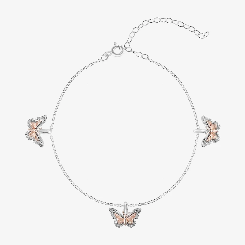Enchanted Disney Fine Jewelry Womens 1/6 CT. T.W. Natural White Diamond 10K Rose Gold Sterling Silver Princess Mulan Charm Bracelet