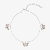Enchanted Disney Fine Jewelry Womens 1/6 CT. T.W. Natural White Diamond 10K Rose Gold Sterling Silver Princess Mulan Charm Bracelet