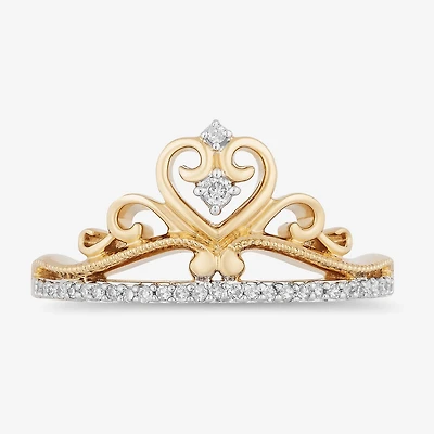 Enchanted Disney Fine Jewelry Womens 1/10 CT. T.W. Natural White Diamond 10K Rose Gold Over Silver Sterling Princess Cocktail Ring